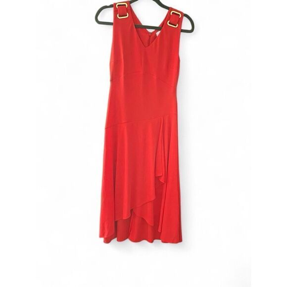 NWT RALPH LAUREN Womens  V Neck Midi Red RUFFLED SheathDress Sz PM Size PM/M NEW - Picture 9 of 10